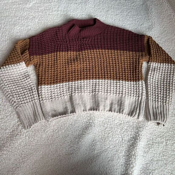 Pink Rose Turtleneck Cropped Striped Sweater - Picture 1 of 5